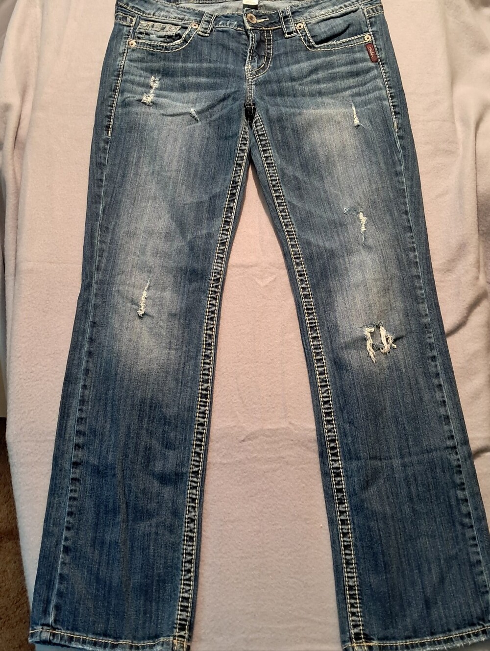 Silver Jeans Distressed Straight-Leg Blue Denim